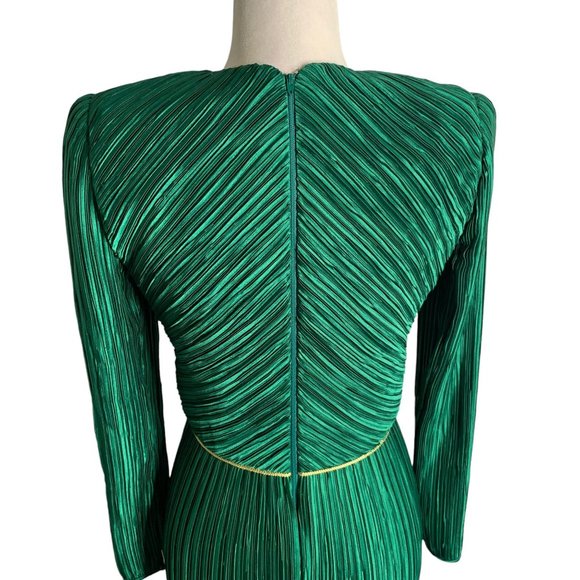 Vintage 80s George F Couture Evening Dress S Green Accordion Pleats Designer Zip - Picture 4 of 8